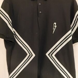Neil Barrett Black Polo Shirt with Lightning Bolt Design XL BADASS